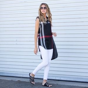 Black white and red sleeveless tunic top